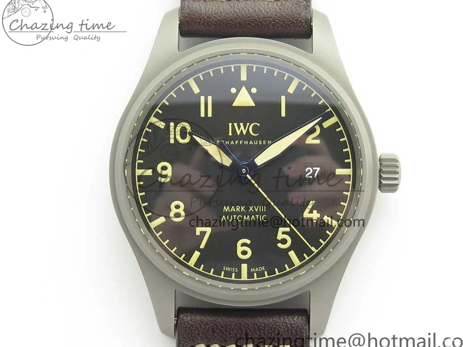 MIROTIME 0328 SmartChoice Mark XVIII IW327006 Titanium M+F 1:1 Best Edition Black Dial on Brown Leather Strap A 7145